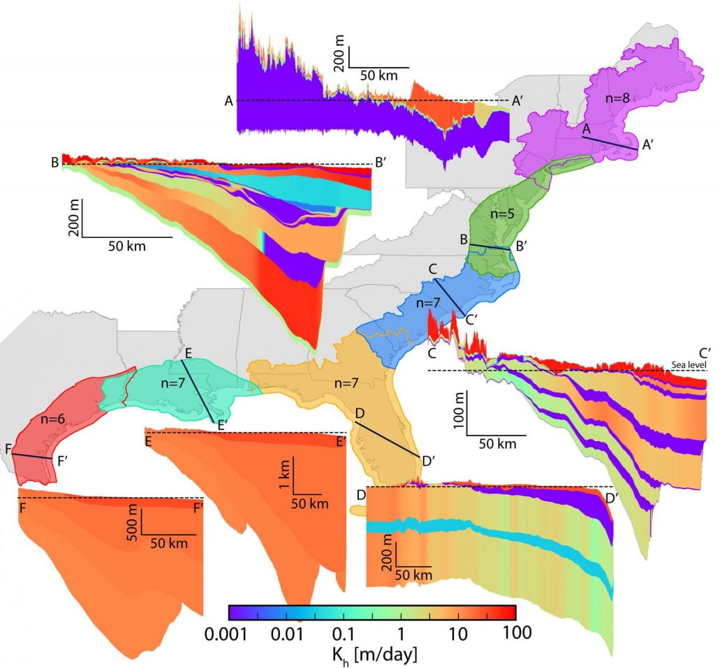 3D coastal hydrogeologic frameworks of the aquifers of the eastern United States.